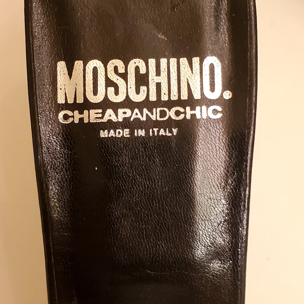 MOSCHINO CheapAndChic Black And White Kitten Heal Pointy Toe Spectators Mules - Picture 6 of 9